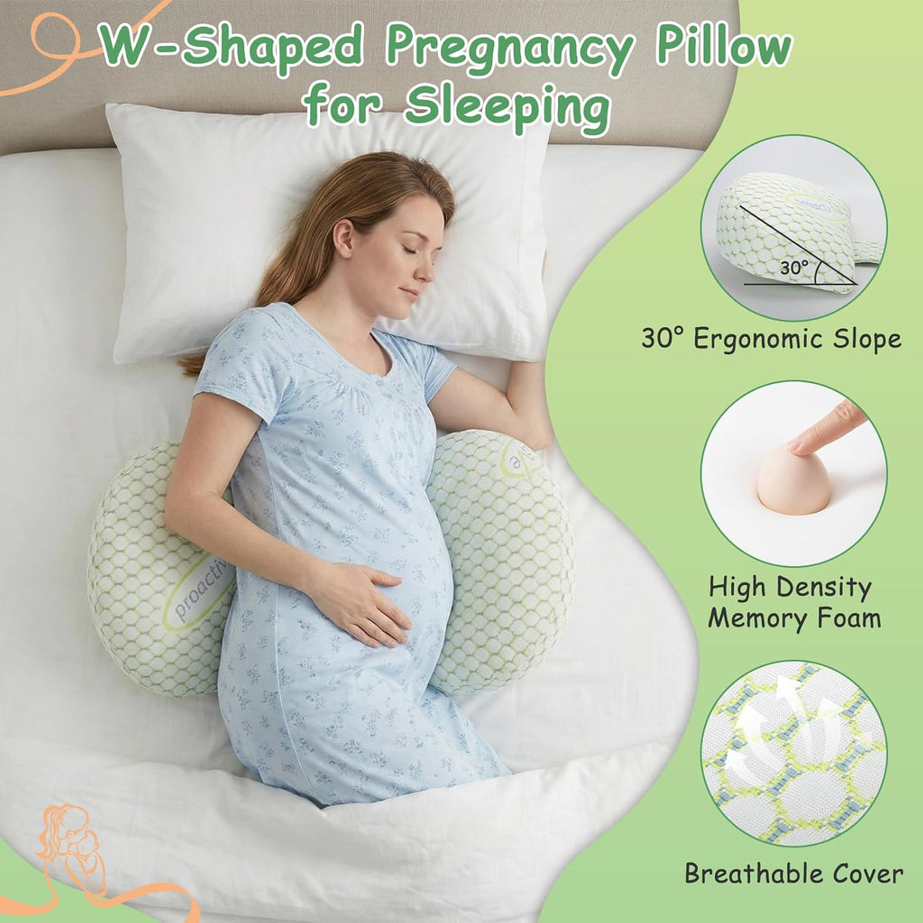 Pregnancy Pillows for Sleeping, Pregnancy Wedge Pillow for Side Sleeping, Pillow Support for Belly, Back and Hips Relief, Breathable and Adjustable W-Shaped Pillows for Pregnant Women