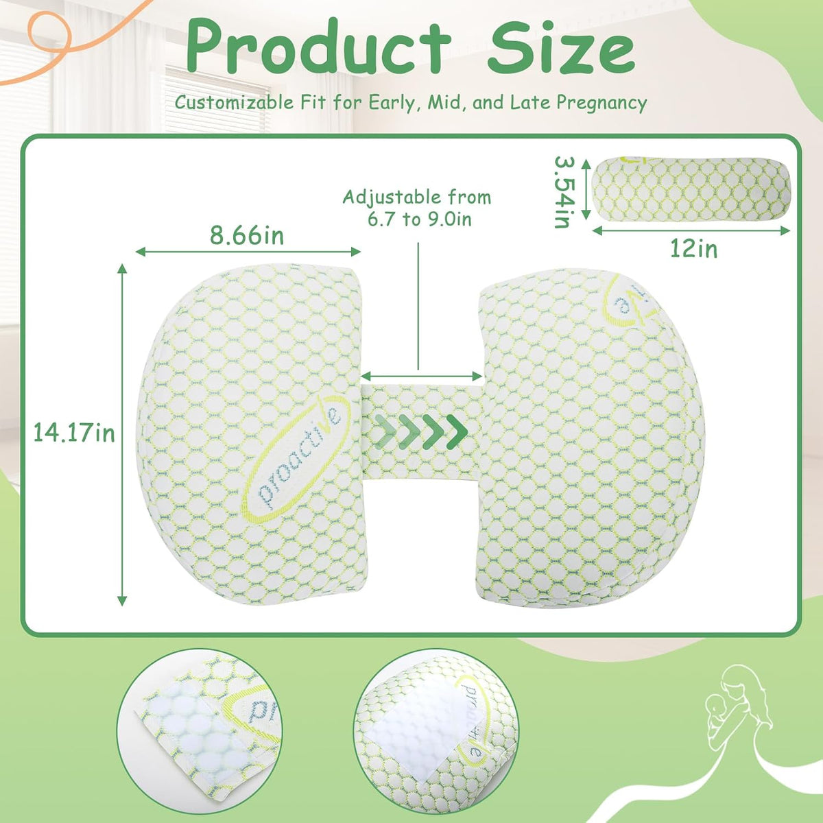 Pregnancy Pillows for Sleeping, Pregnancy Wedge Pillow for Side Sleeping, Pillow Support for Belly, Back and Hips Relief, Breathable and Adjustable W-Shaped Pillows for Pregnant Women